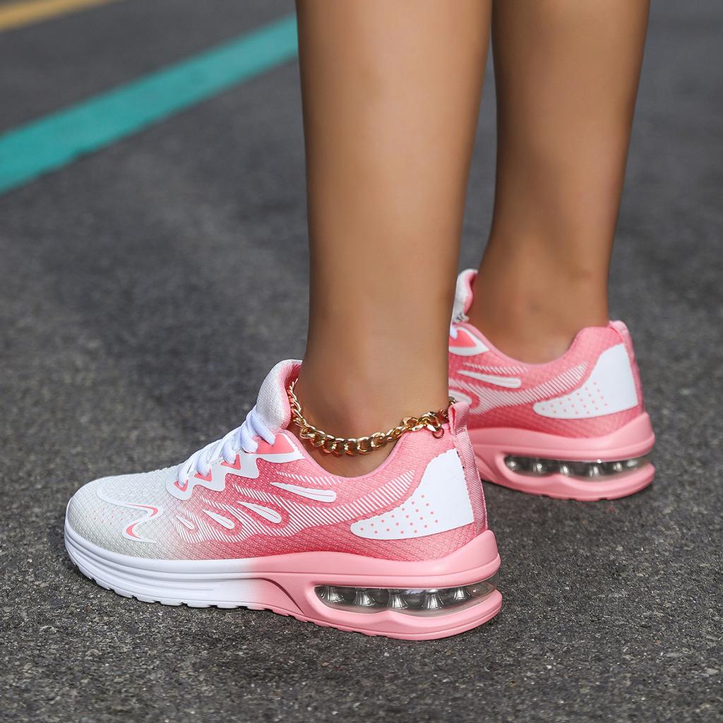 Women Running Shoes Air Cushion Shock Absorption Lightweight Summer Hollow Mesh Breathable Sports Soft Soled