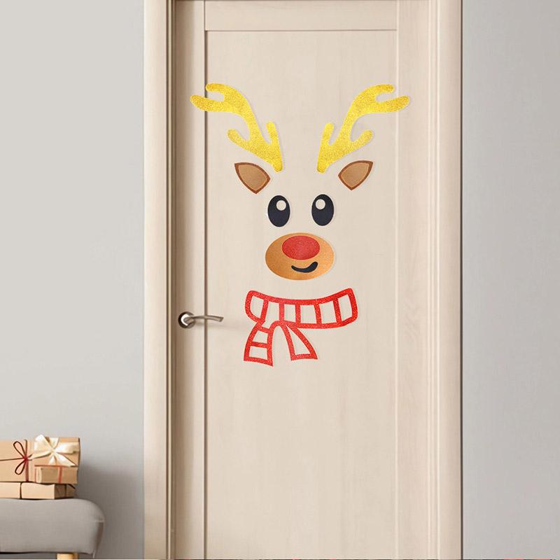 Christmas Decorations Sticker Non-Woven Elk Christmas Tree Snowman Door Stickers DIY Felt Window Wall Sticker Christmas Supplie