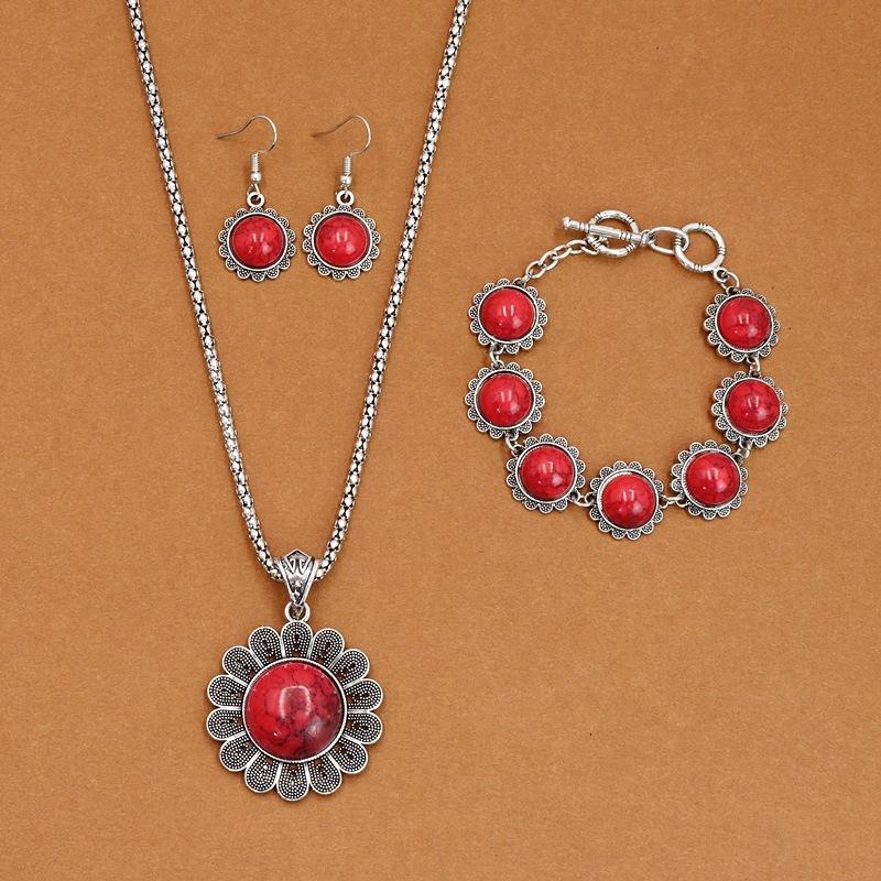 

Богемный винтажный стиль, бирюзовое ожерелье, круглое ожерелье с бриллиантами, браслет, серьги, комплект ювелирных изделий