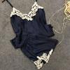 Elegant And Alluring Satin Lace Sleepwear Babydoll Lingerie Nightdress Pajamas Set For Women