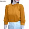 ZANZEA Women Casual Round Neck Solid Color 3/4 Sleeve Loose Blouse