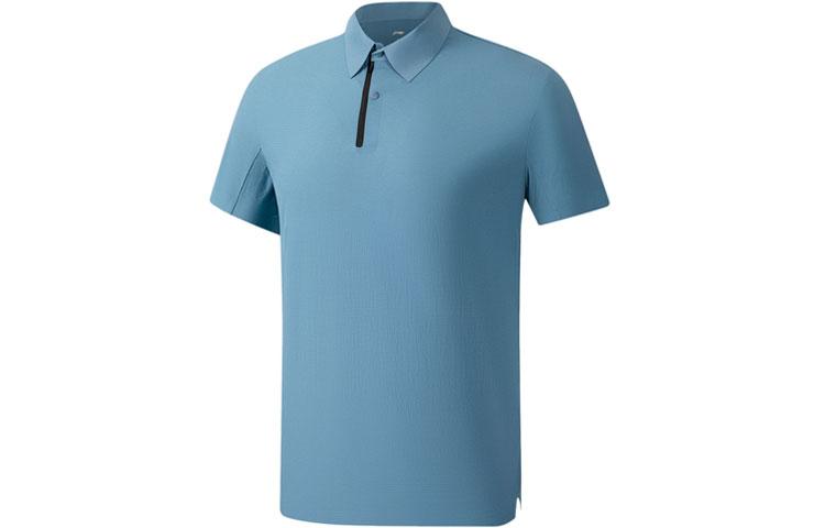 Li Ning Fitness Series Polo Shirts Men s Woad Dyed Blue Crew Neck Moderate Other APLS033-3 XL