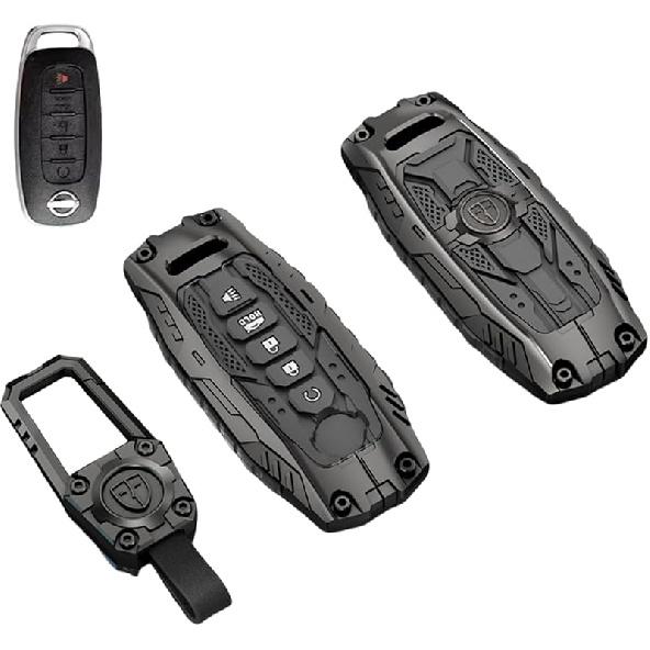 Heavy Zinc Alloy Key Fob Cover, Keychain, Key Case, Accessories Compatible With Nissan (Model-A 4 Buttons)