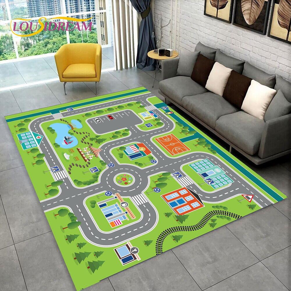 Highway City Child Playmat Large Carpet Rug for Home Living Room Bedroom Sofa Doormat Decor Kid Play Area Rug Non-slip Floor Mat