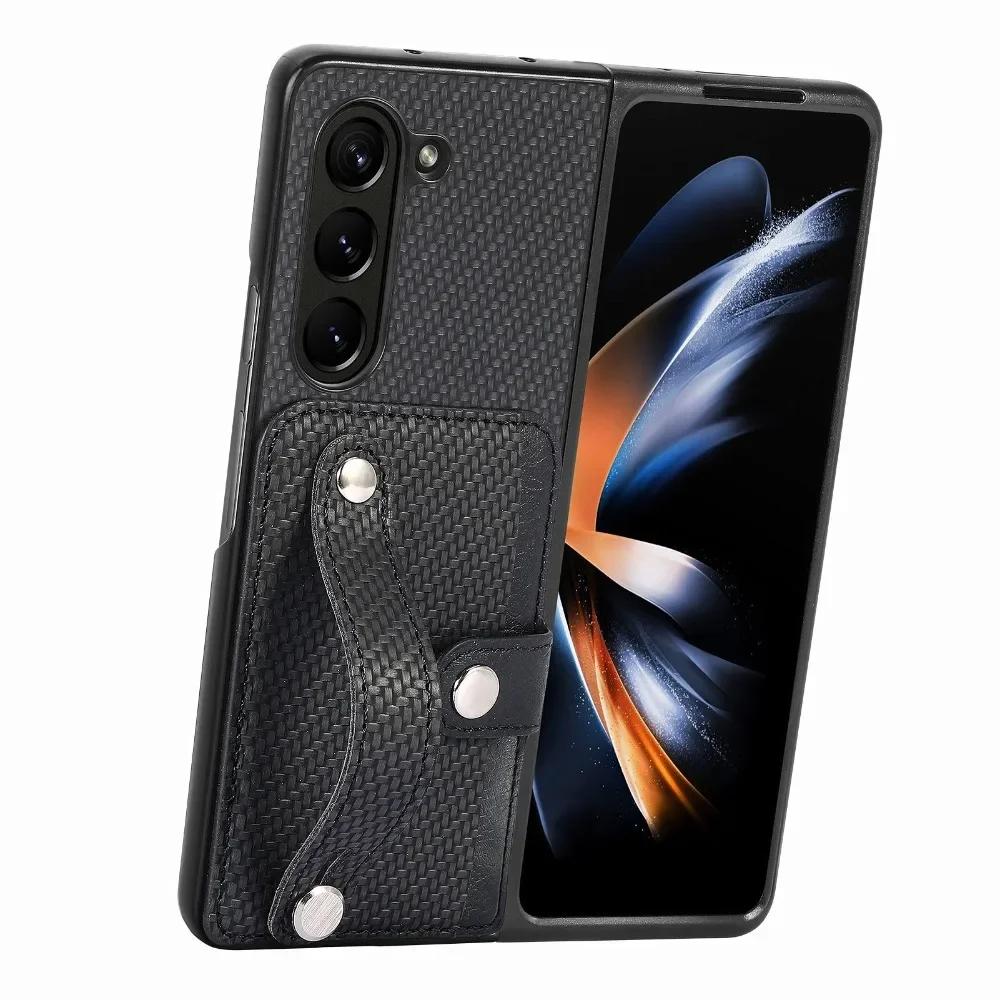 Wallet Case With Card Holder & Wrist Strap for Samsung Galaxy Z Fold 6 5 4 3 2 Fold6 Fold5 Fold4 Fold3 Fold2 5G PU Leather Cover