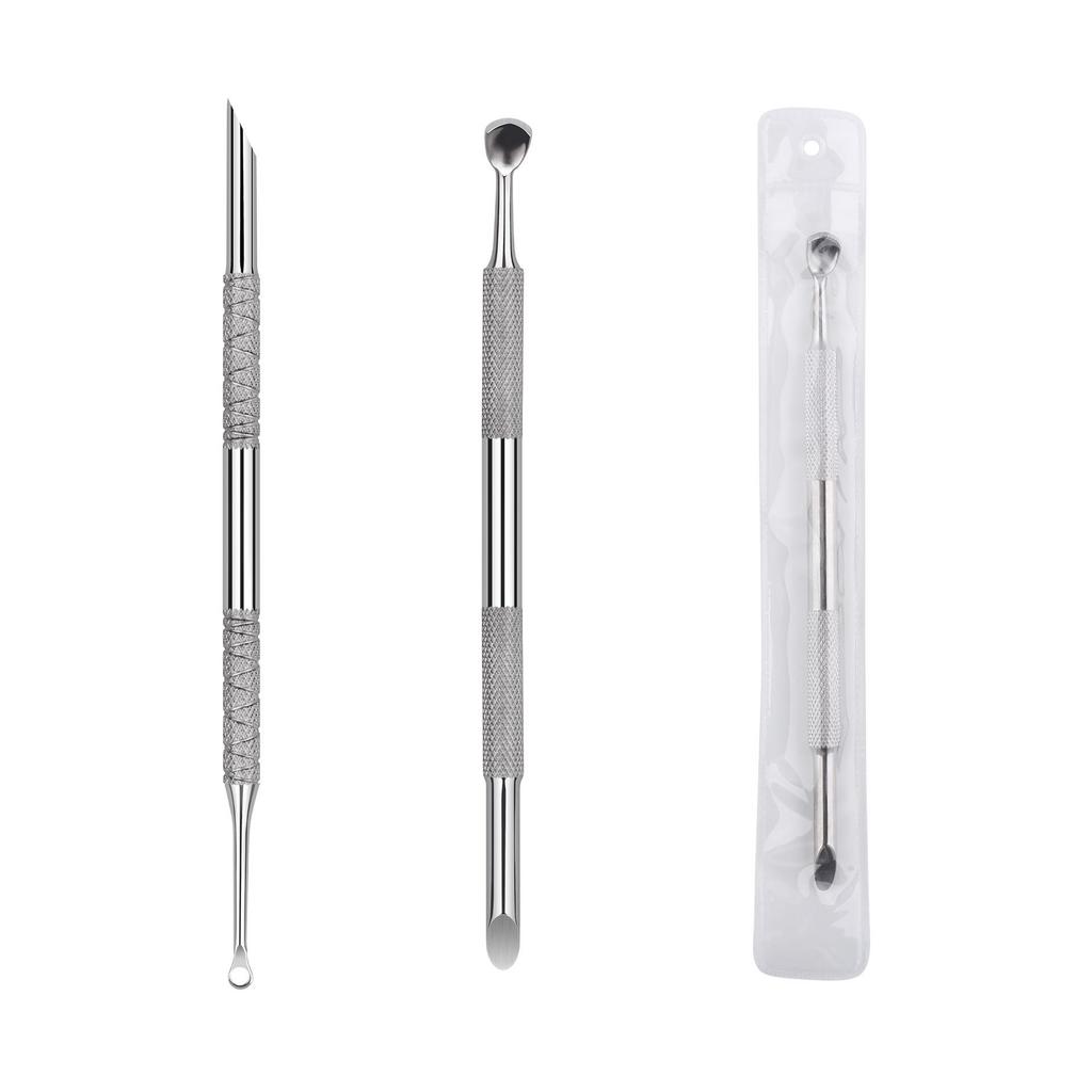 Russian Style Slanted Head Nail Art Tool: Double-Headed Steel Pusher & Gel Remover Stick.