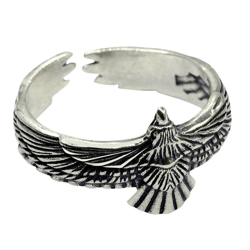 Adjustable Open Ring With Eagle Motif Sterling Vintage Bohemian Couple Finger Men Women