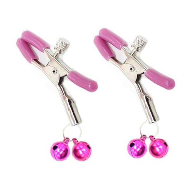 Pink Double Bells Nipple Clamps  Restraints  Kink Fetish Nipple & Clitoral Toys