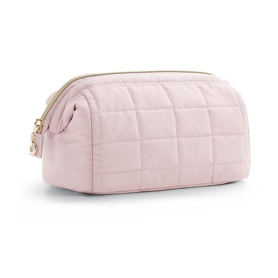 Lady Cosmetic Bag Wide Opening Fluffy Lining Oblong Shape Portable Zipper Closure Solid Color Handbag