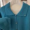 Korean Style Women's Blue Knit Cardigan: 2024 Autumn High-End Sweater