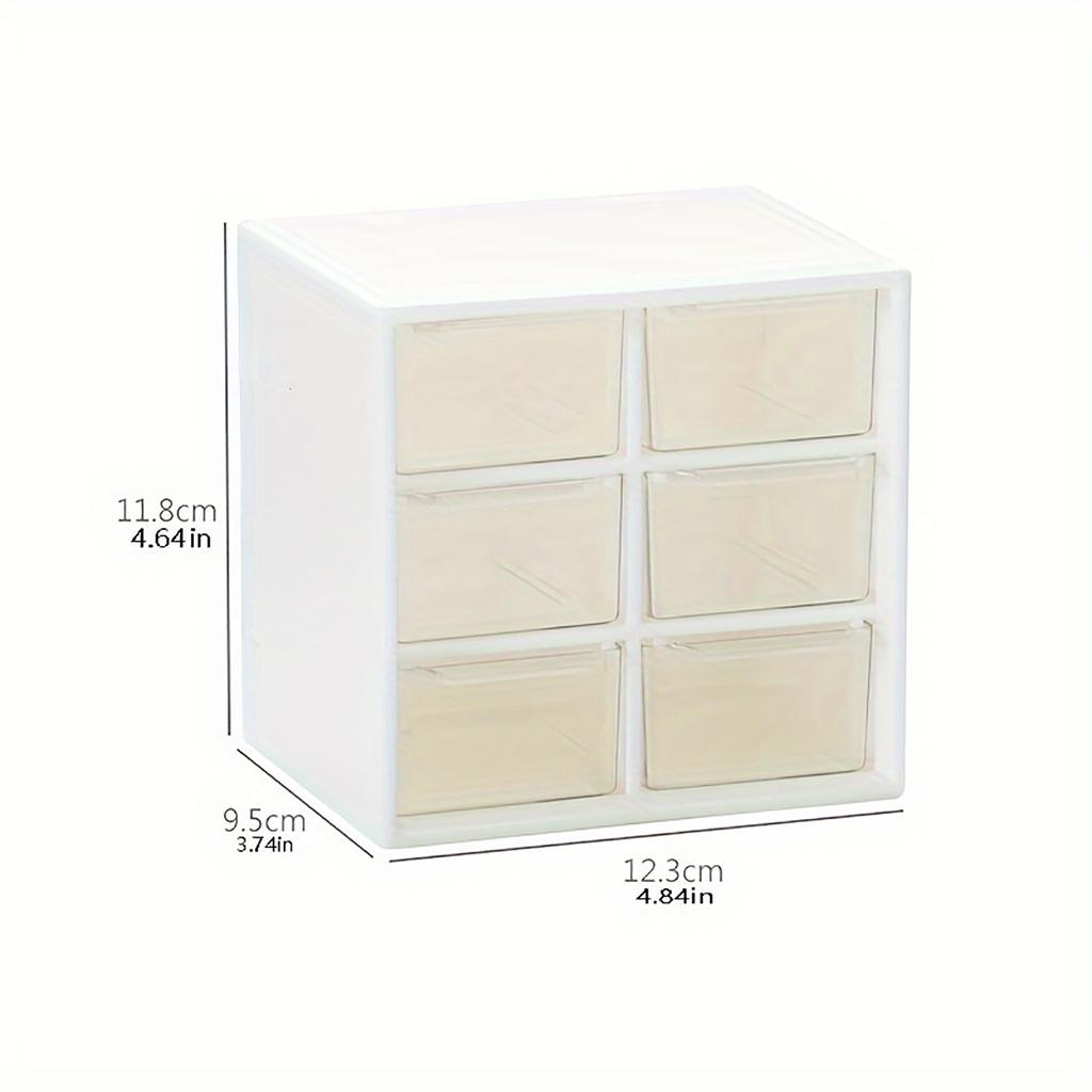 1pc 6-grid Cosmetic Storage Box, Plastic Drawer Type Transparent Desktop Cabinet Jewelry Stationary Storage Container Organizer