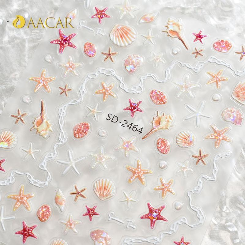 Shell Starfish Shell Nail Stickers Cute Starfish Decorative Stickers For Nails DIY 5D Self Adhesive Summer Manicure Decals