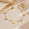 Gold Plated CZ Heart Round Charm Bracelet, Dainty Adjustable Cable Chain for Women, Cute Daily Jewelry