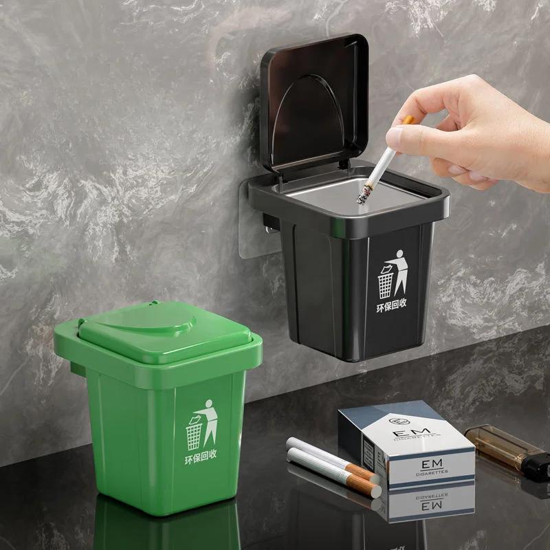 Portable Ashtray Trash Can Ashtray with Lid, Stainless Steel Ashtray, Bathroom Wall Hanging, Notch Anti-fly Ash Ashtray