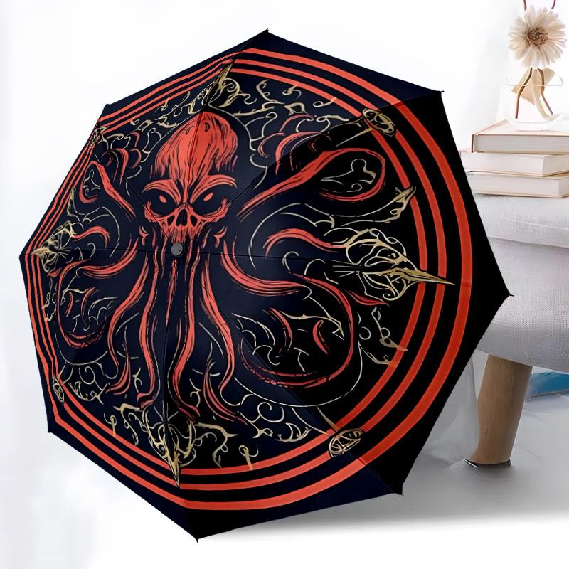 1pc Cthulhu Mandala Automatic Folding Umbrella Portable Collapsible Umbrella for All Seasons, 8-Rib Durable Construction, Perfect Gift