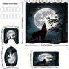 Wolves Howling At Night Shower Curtain Set With 12 Hooks, Bathroom Mat, Toilet Seat Cover & U-Shaped Rug - Polyester, All-Season