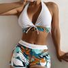 Sexy Halter Bikini Set Kurzen Badeanzug Frauen Hohe Taille Bademode Weibliche Gedruckt Badegäste Schwimmen Baden Badeanzug Bademode