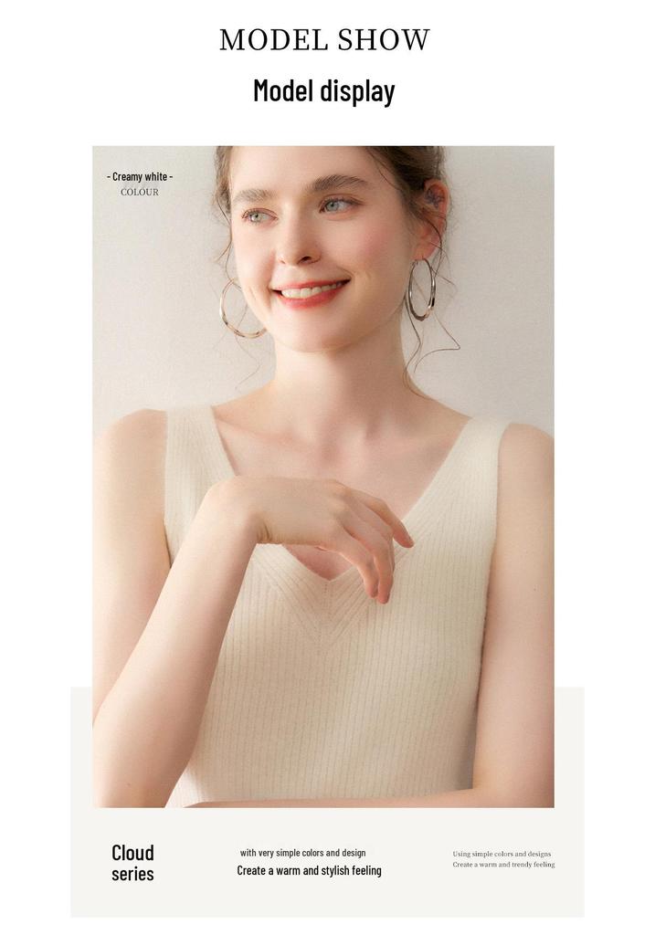Lekasha Women's Cashmere Sleeveless V-Neck Wool Camisole for Autumn/Winter