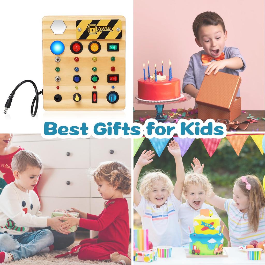 Busy Board Schalttafel Lernspielzeug für Geburtstag Montessori Sensoriktafel mit 12 Schaltern und 12 Kinder Weihnachtsspielzeug für Einjährige 2-Jährige,