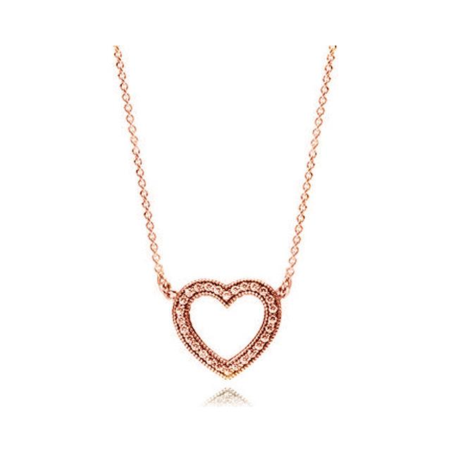 100% 925 Sterling Silver Pan Model Charm Necklace Female Heart Valentine's Day Heart-shaped Necklace Fashion Jewelry