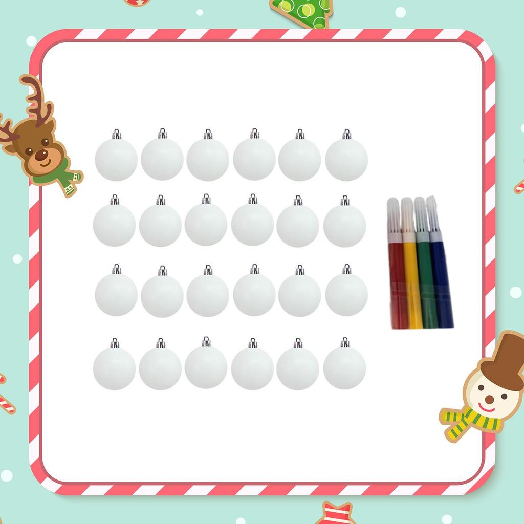 25Pcs Blank Christmas Ball Ornaments Shatterproof with 4 Pens,3cm Paintable Xmas Tree Hanging