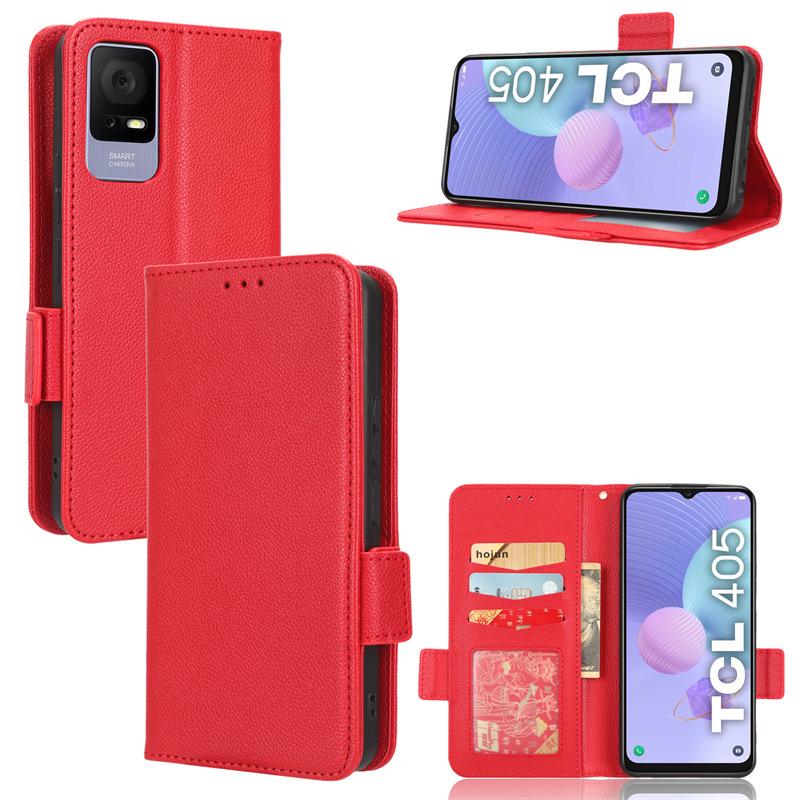 TCL 408 Leather Case, Flip Card Holder with Lanyard and Lychee Pattern