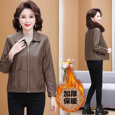 Women's Fur Collar Leather Jacket Short Jacket Women's Clothing Fleece Thickened Leather Jacket Women