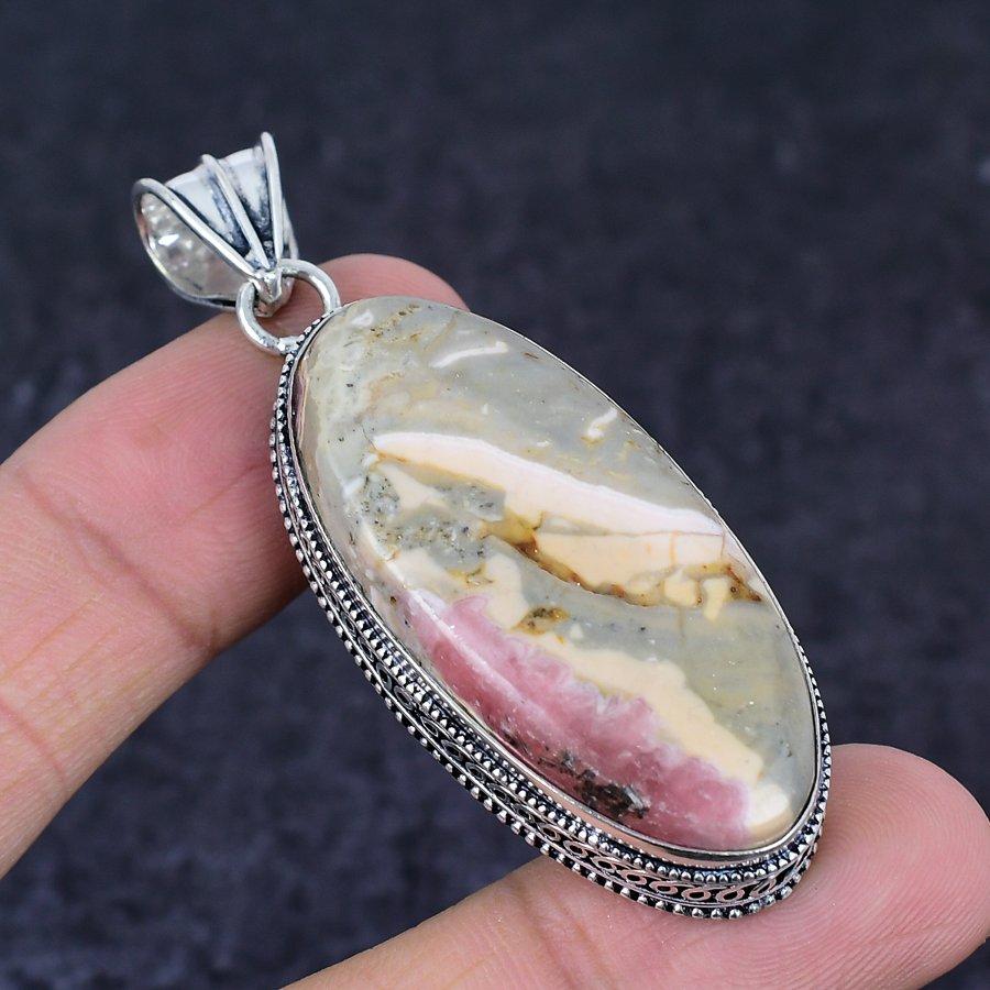 Rhodochrosite Gemstone Handmade 925 Sterling Silver Jewelry Pendant 2.48" p2B21