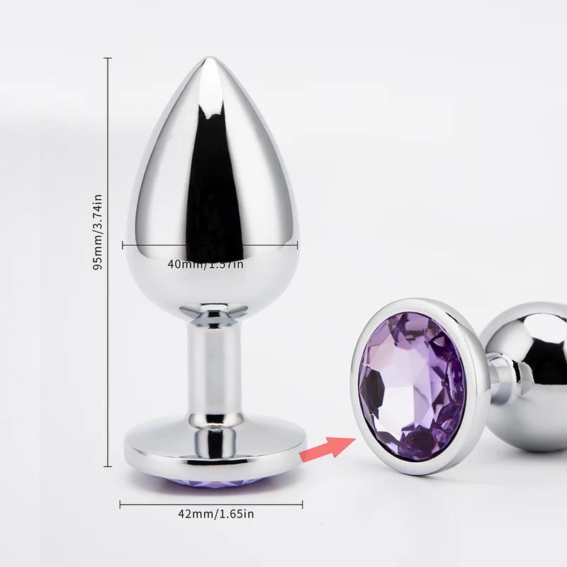 3 Sizes Metal Anal Plug Smaller Smooth Stainless Steel Butt Plug Colorful Crystal Round Anus Plug Adults Anal Sex Toys For Women