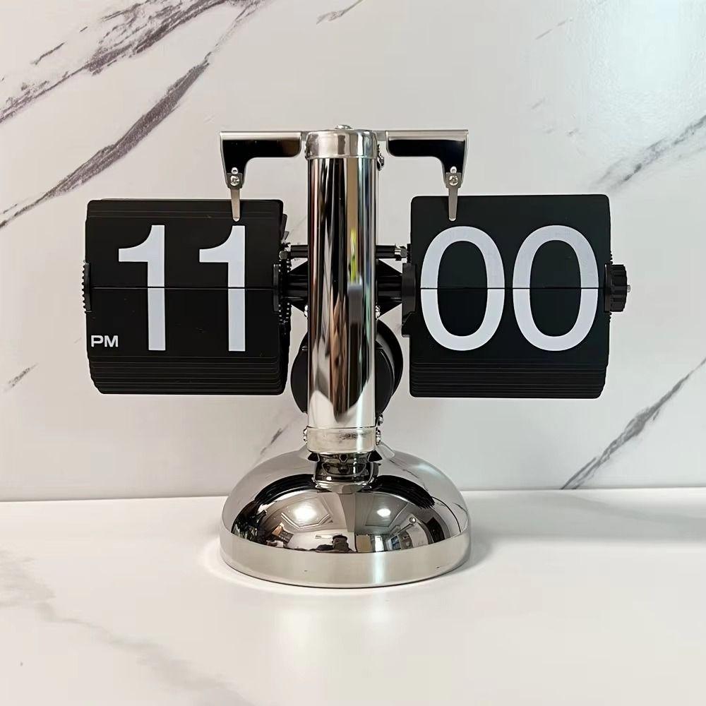 Quartz Movement Digital Auto Flip Clock Page Turning Automatically Metal Desk Flipping Clock  Gift