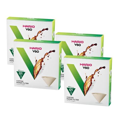 Hario V60 Paper Filters 01W, 40 Filters, Pack of 4