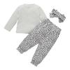 Baby Solid Color Top Leopard Print Pants Hairband Fall Clothes Set