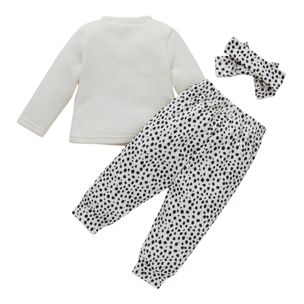 Baby Solid Color Top Leopard Print Pants Hairband Fall Clothes Set