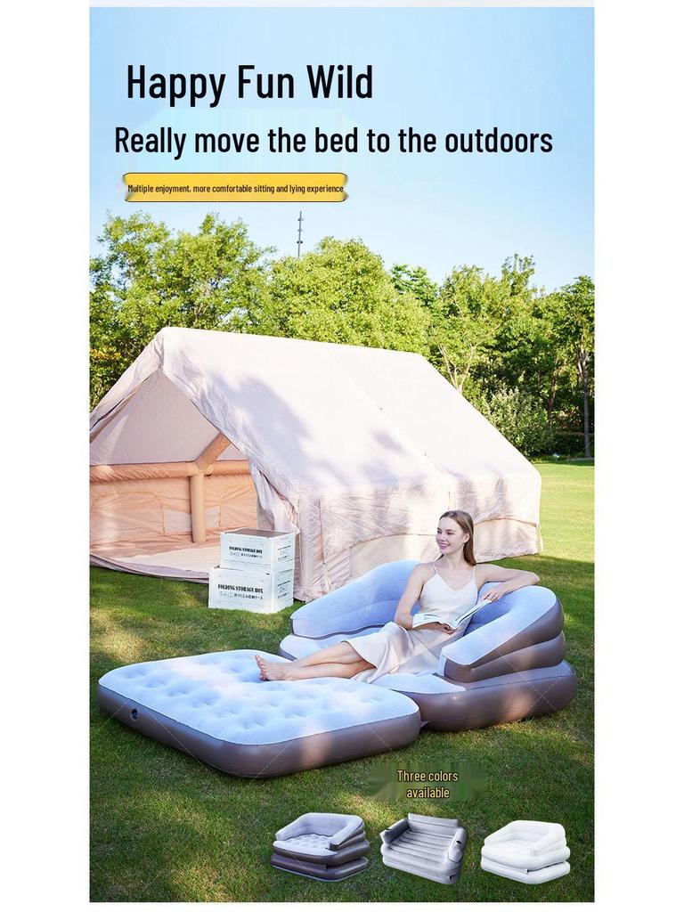 Thickened Flocking Double Inflatable Sofa Bed with Multifunctional Pad