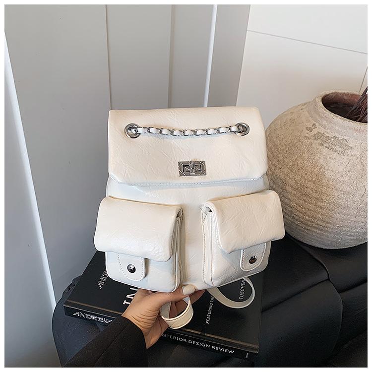 

Ретро рюкзак-цепочка женский повседневный модный нишевый дизайн студенческий школьный рюкзак-ведро легкий дорожный рюкзак белый