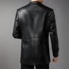Mid-length Velvet Leather Jacket for Men In Autumn and Winter, Classic and Fashionable Korean Style Single-breasted Suit Collar Mid-leather Jacket