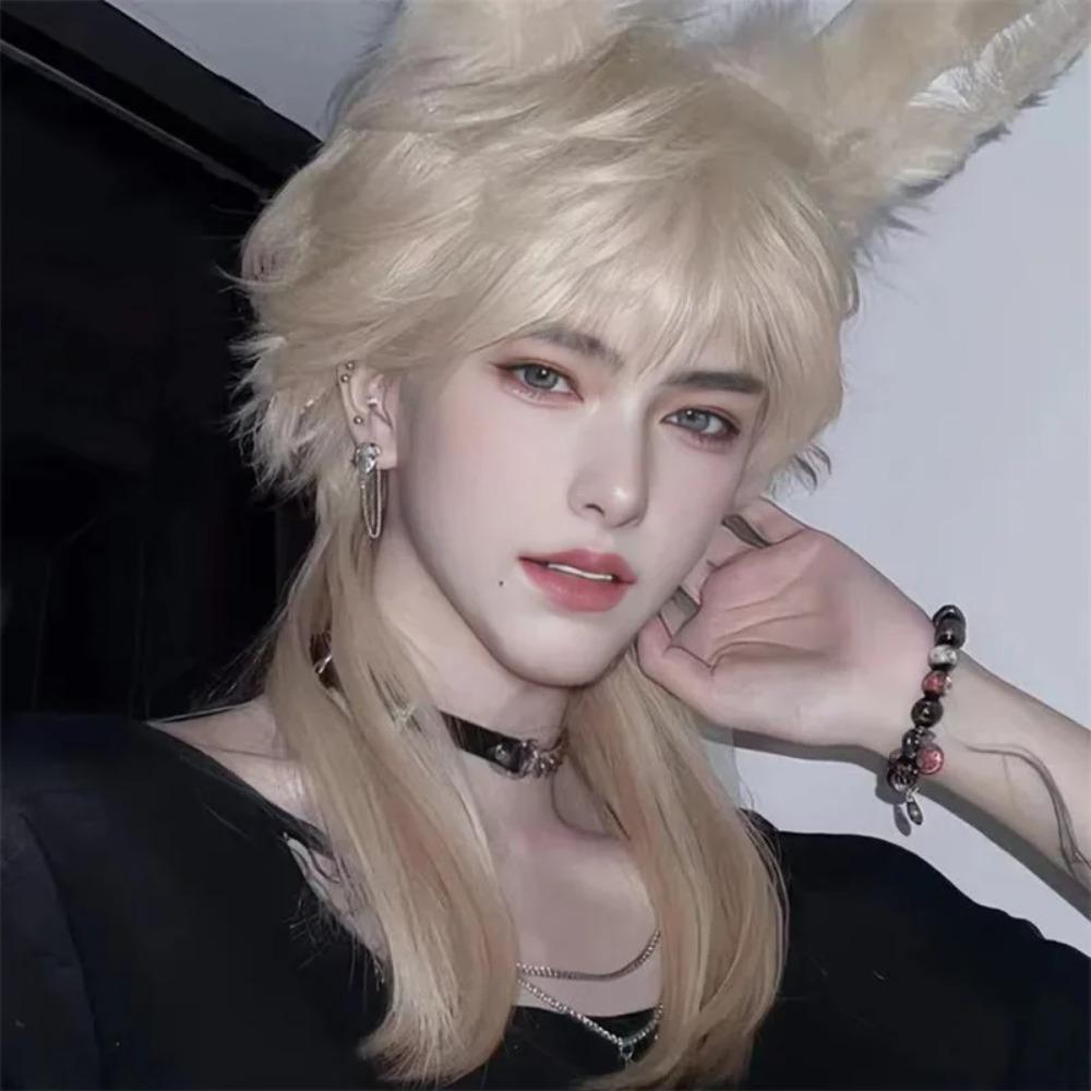 Synthetic Long Cosplay Wig Straight Anime Men Wigs Wolf Tail Mullet Head Wigs with Bangs Party