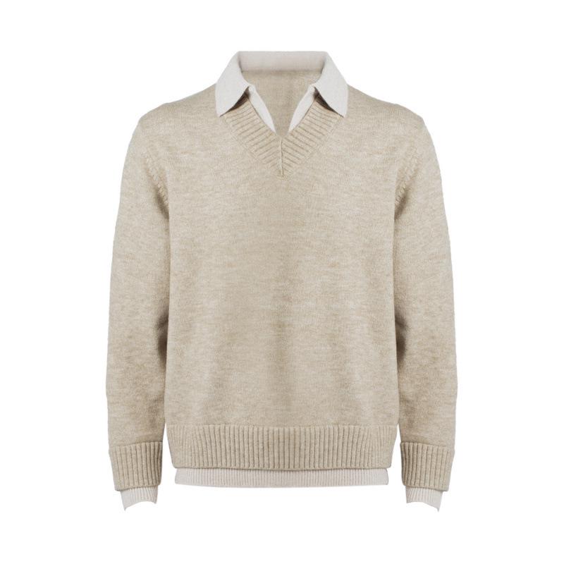 Stay the Night Faux Two-Piece V-Neck Imitation Cashmere Polo Sweater M