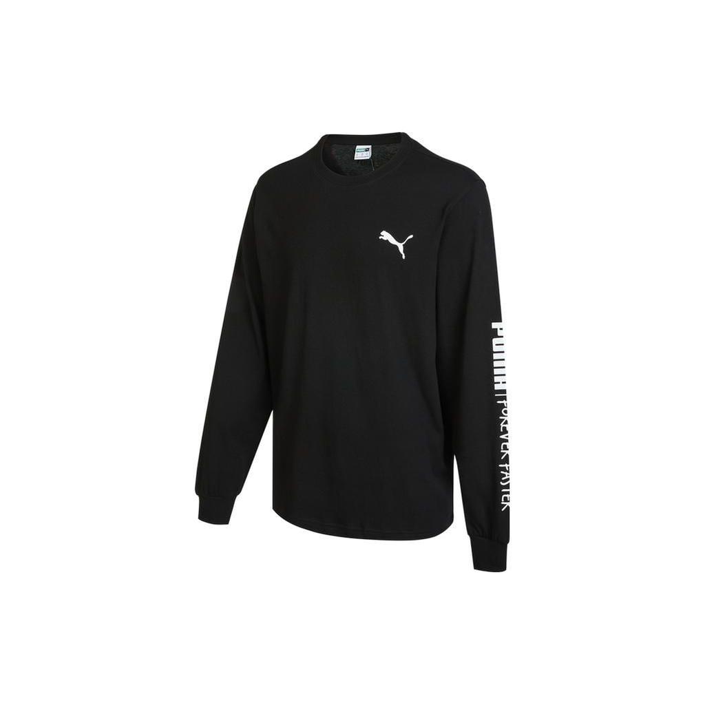 Puma FW22 Alphabetic Logo Print Pullover Crew Neck Long Sleeve T-shirt Unisex Tops Black 539531-01