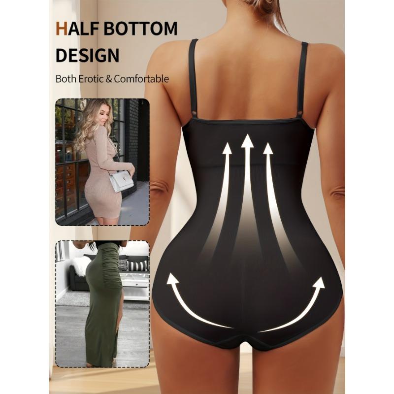 Damen Bequemer Atmungsaktiver Frontknopf-Bodysuit Einfarbige Bauchkontrolle Po-Anhebende Formgebende Jumpsuit