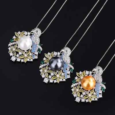 Colar de Pérolas Fritillary Cacatua Colar de Prata 925 Luz Pingente de Zircão Vintage de Luxo