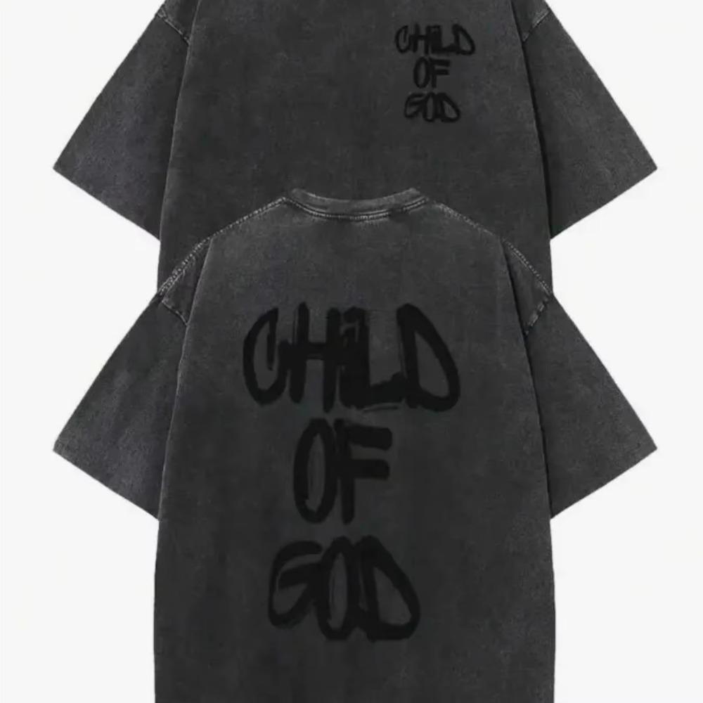 Vintage Child of God T Shirt Men Oversized Washed Cotton Christian Graphic Tee Retro Streetwear Casual Daily Wear Cool Top L