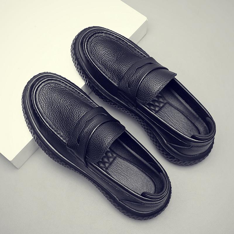 Men's Shoes First Layer Cowhide Men's One-pedal Loafers Comfortable Versatile Platform Casual Leather Shoes 2025 Autumn New