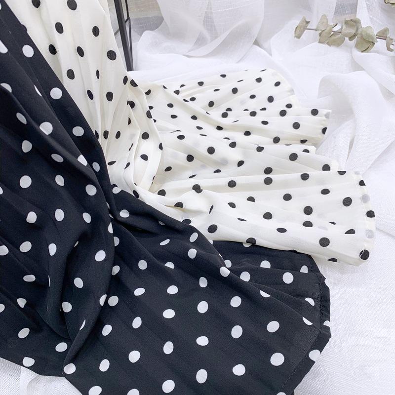 DX~~ Korean Version of High Waist Slim Chiffon Pleated Skirt Women's Spring and Summer Polka-dot Long Skirt Beach Skirt