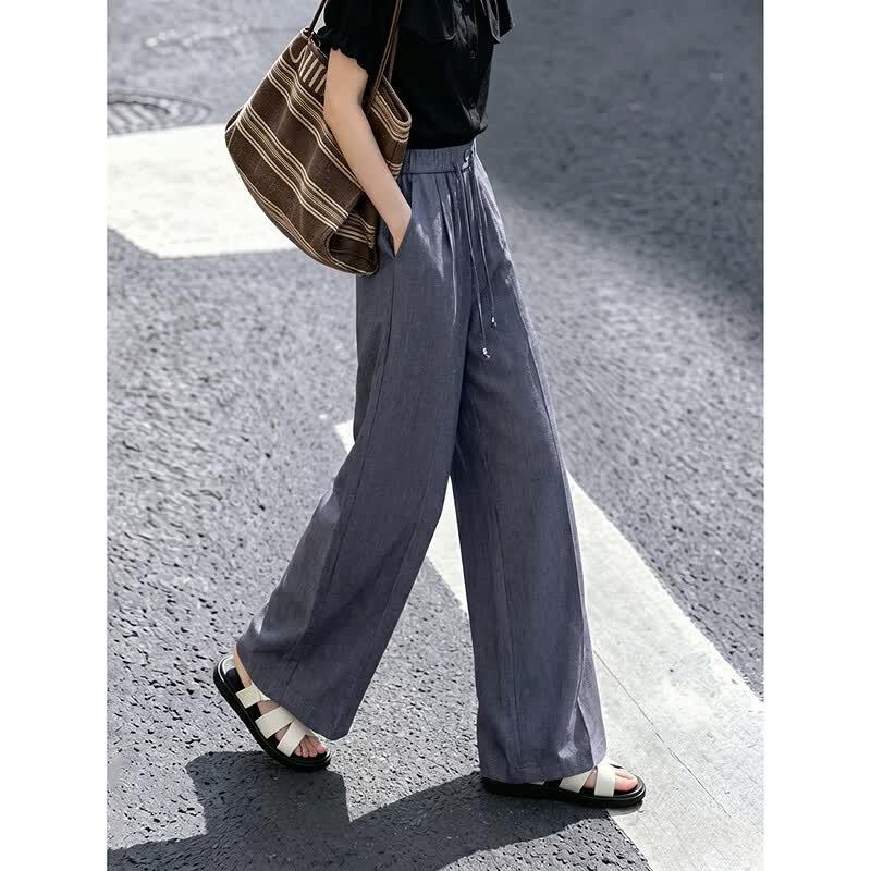 Summer Linen Blend High-Waist Wide-Leg Pants L