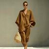 Completo due pezzi da donna Top a manica a tre quarti Pantalone con vita elasticizzata Vestibilità ampia Abbigliamento casual