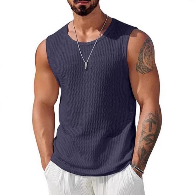 Herren Gerippte Strick Tanktops in Unifarben Freizeitkleidung Ärmelloses T-Shirt Workout und Bodybuilding Streetwear-Stil