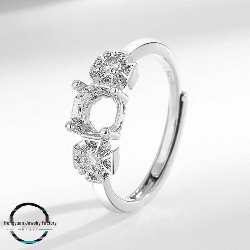 Octagonal Rose Cut Zirconia Women s White Gold Open Copper Ring Setting - DIY Imitation 925 Silver Rose Cut 8mm