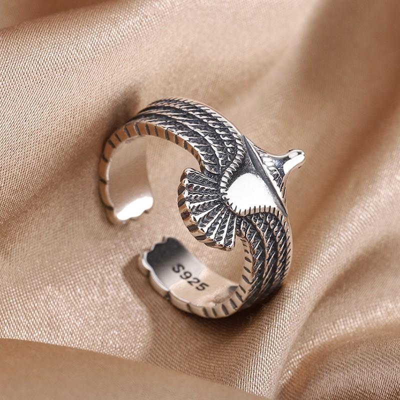 Adjustable Open Ring With Eagle Motif Vintage Style Unisex Copper Plated Geometric Statement Jewelry Adjustable Open Band