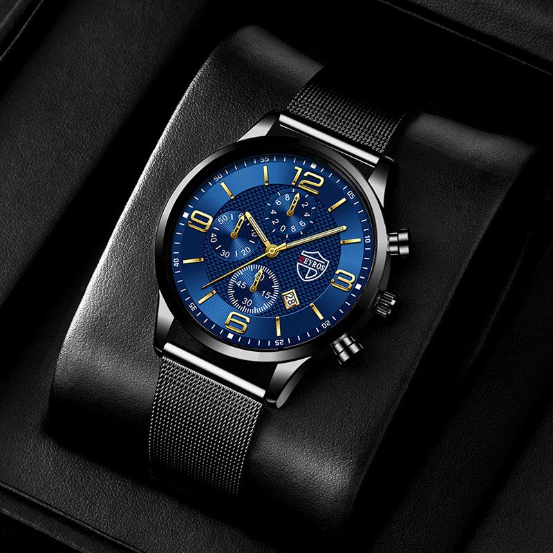 Men's Calendar Watch Men's Fashion Business Watch Stainless Steel Strap Quartz Watch